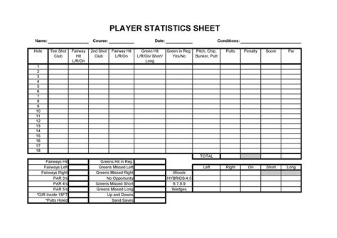 Printable Golf Stat Sheet